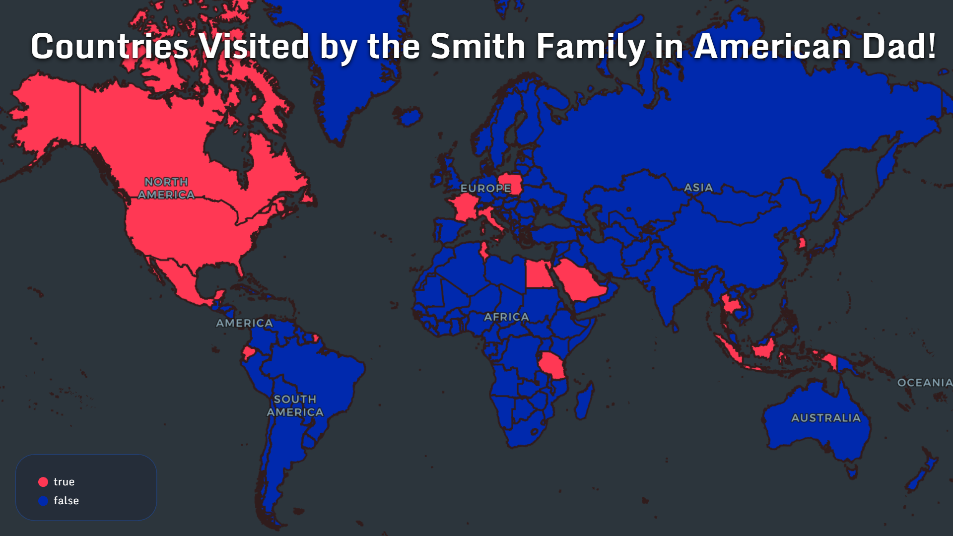Countries visited by the Smith family in American Dad